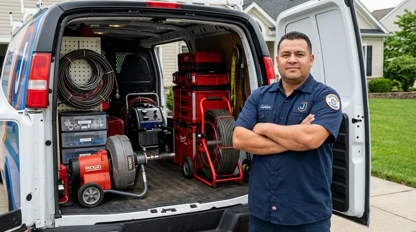 Professional drain cleaning equipment and Johns Plumbing LLC plumber in Schnecksville