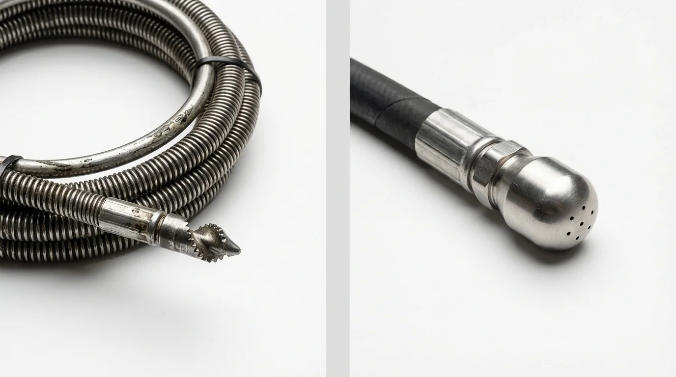 Drain snake cable and hydro jetting nozzle used for drain cleaning in Schnecksville, PA