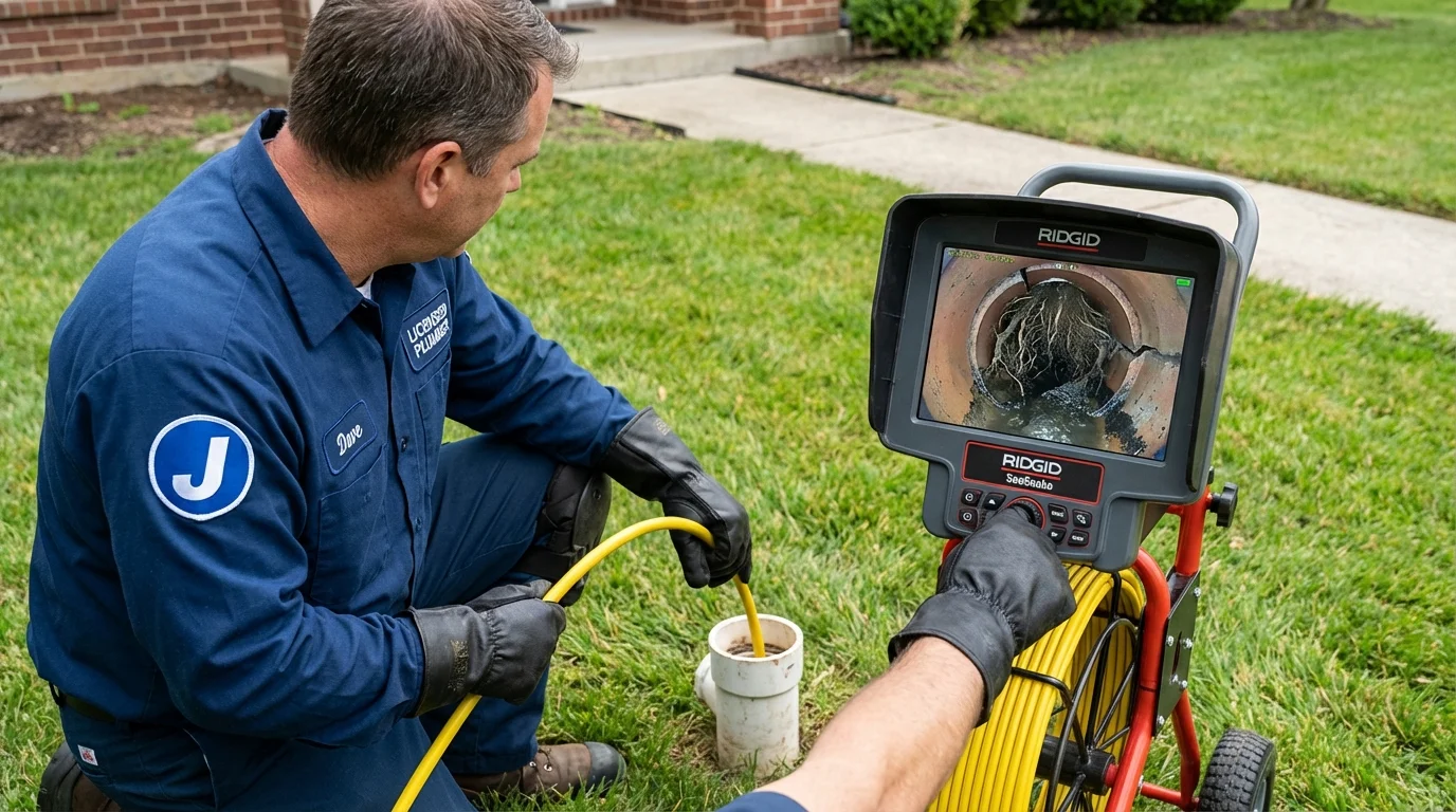 Sewer camera inspection being performed by Johns Plumbing LLC in Schnecksville