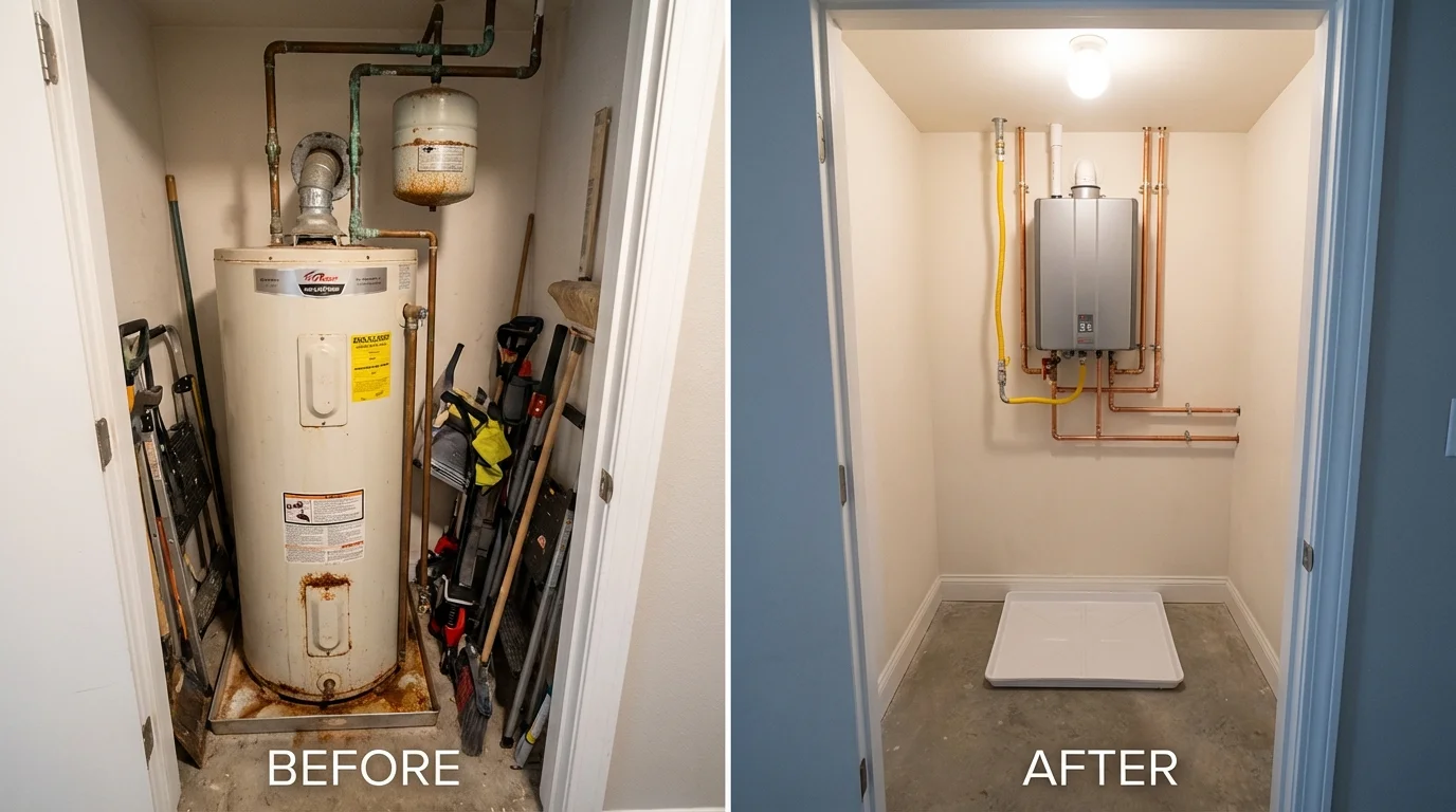 Tank water heater versus wall-mounted tankless unit comparison for Schnecksville, PA homeowners