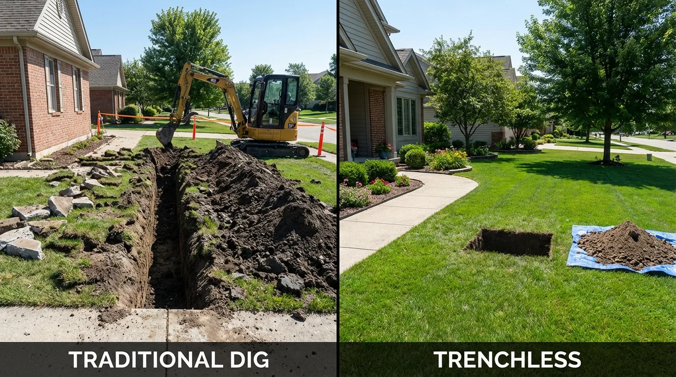 Trenchless sewer repair with minimal yard damage versus traditional excavation in Schnecksville, PA